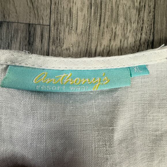 Anthony’s Resort Wear White Linen Blouse XL Button Front 3/4 Sleeve Beach Top - Picture 3 of 6